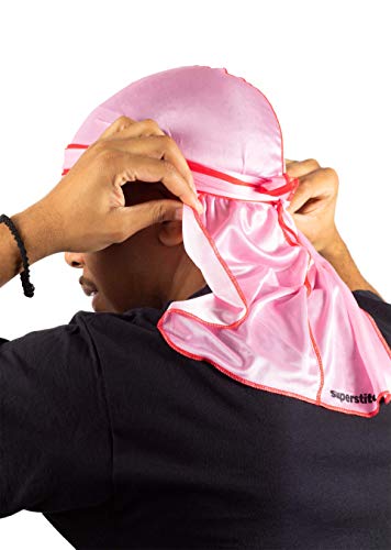 Superstitch Supersilky Ultra Silky Durag x Wavebuilder | 30+ Styles Premium Designer Durags for Men | 360 Waves | Pink and Red (Light Rad Pink with Red Edges) - Image 4