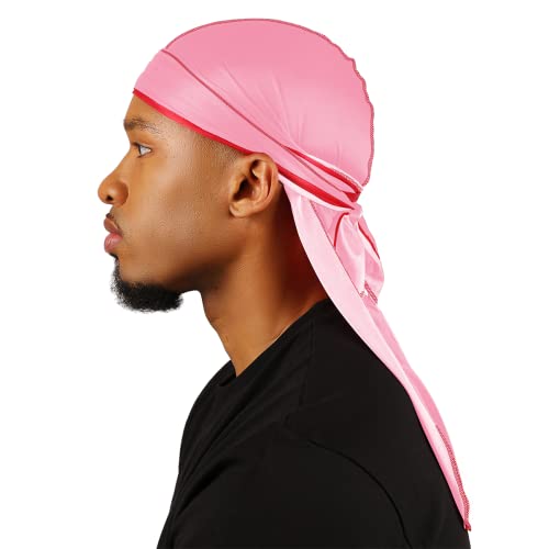 Superstitch Supersilky Ultra Silky Durag x Wavebuilder | 30+ Styles Premium Designer Durags for Men | 360 Waves | Pink and Red (Light Rad Pink with Red Edges) - Image 1