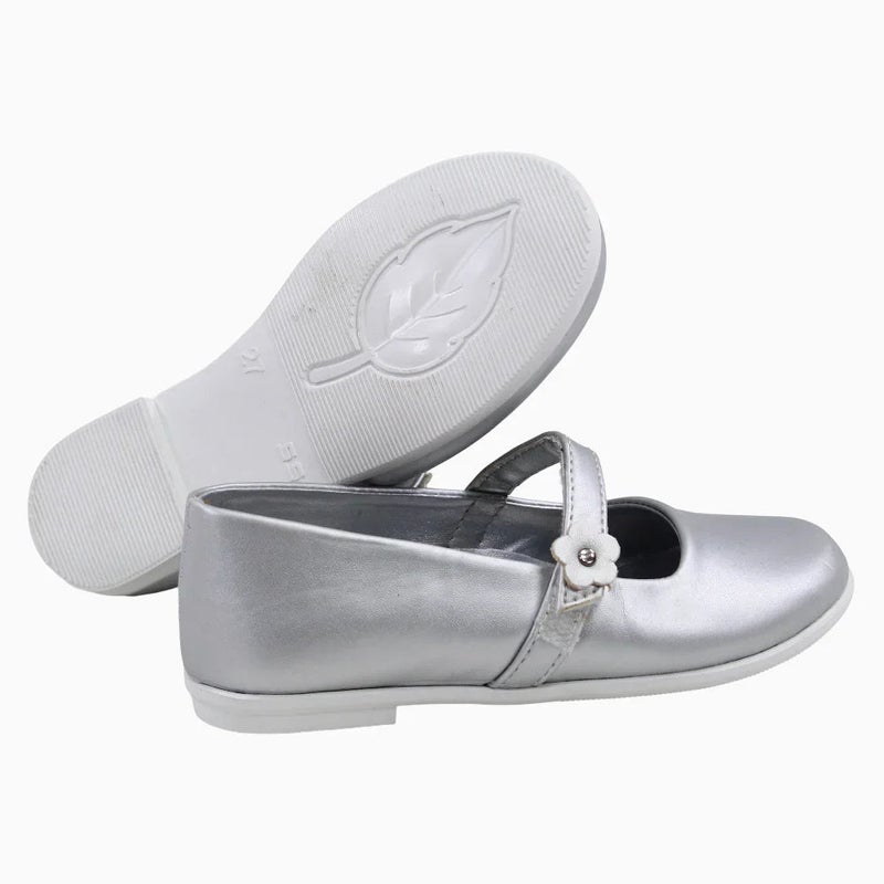 BELLINO Girls Leather Ballerina - Silver - Image 3