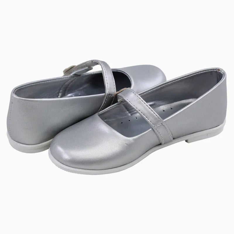 BELLINO Girls Leather Ballerina - Silver - Image 2