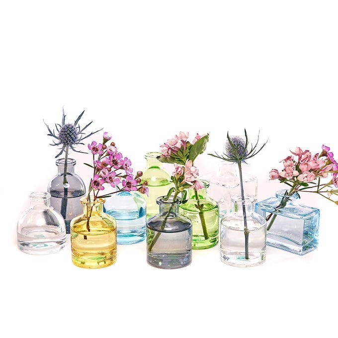 LOFT SMALL MINI FLOWER VASES CLEAR GLASS BUD VASES SET OF 10 COLOR CUTE VINTAGE RUSTIC CENTERPIECES FOR WEDDING EVENTS HOME PREMIUM QUALITY DESIGNED TO LAST