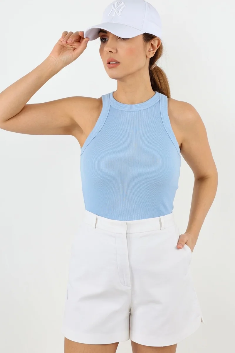 Ritnice Women's Premium Texture Blue Ribbed Cotton Undershirt