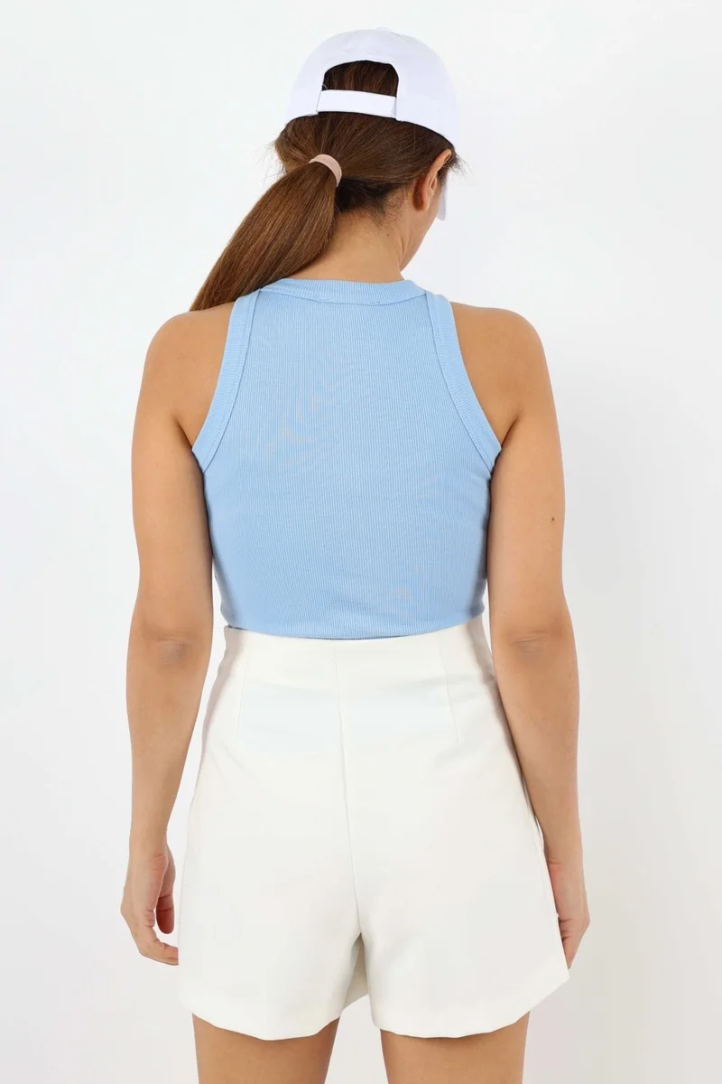 Ritnice Women's Premium Texture Blue Ribbed Cotton Undershirt