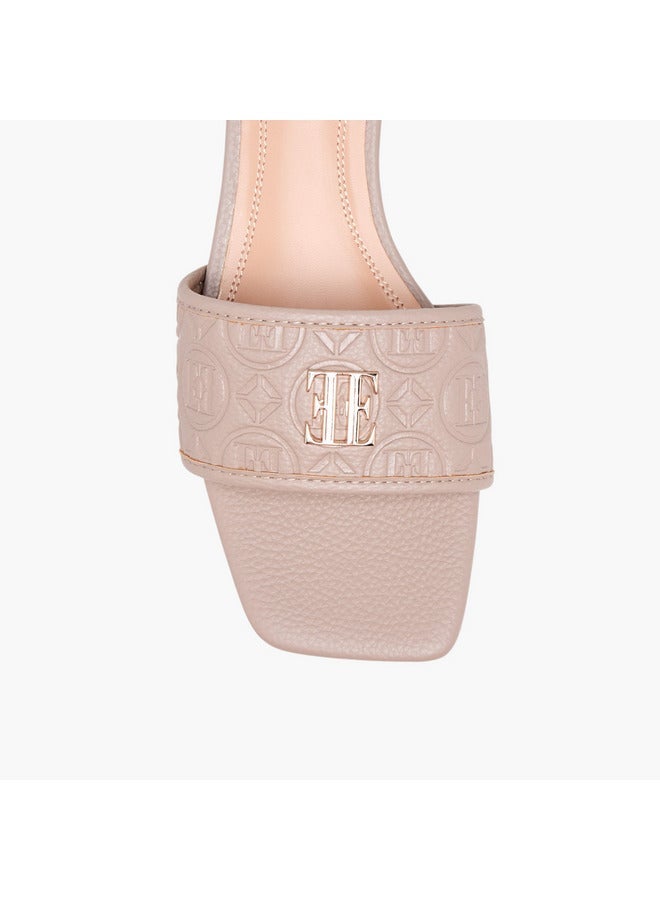 ELLE Women's Monogram Embossed Slip-On Sandals with Block Heels - Image 4