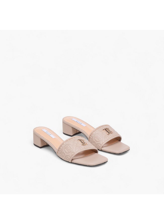 ELLE Women's Monogram Embossed Slip-On Sandals with Block Heels - Image 3
