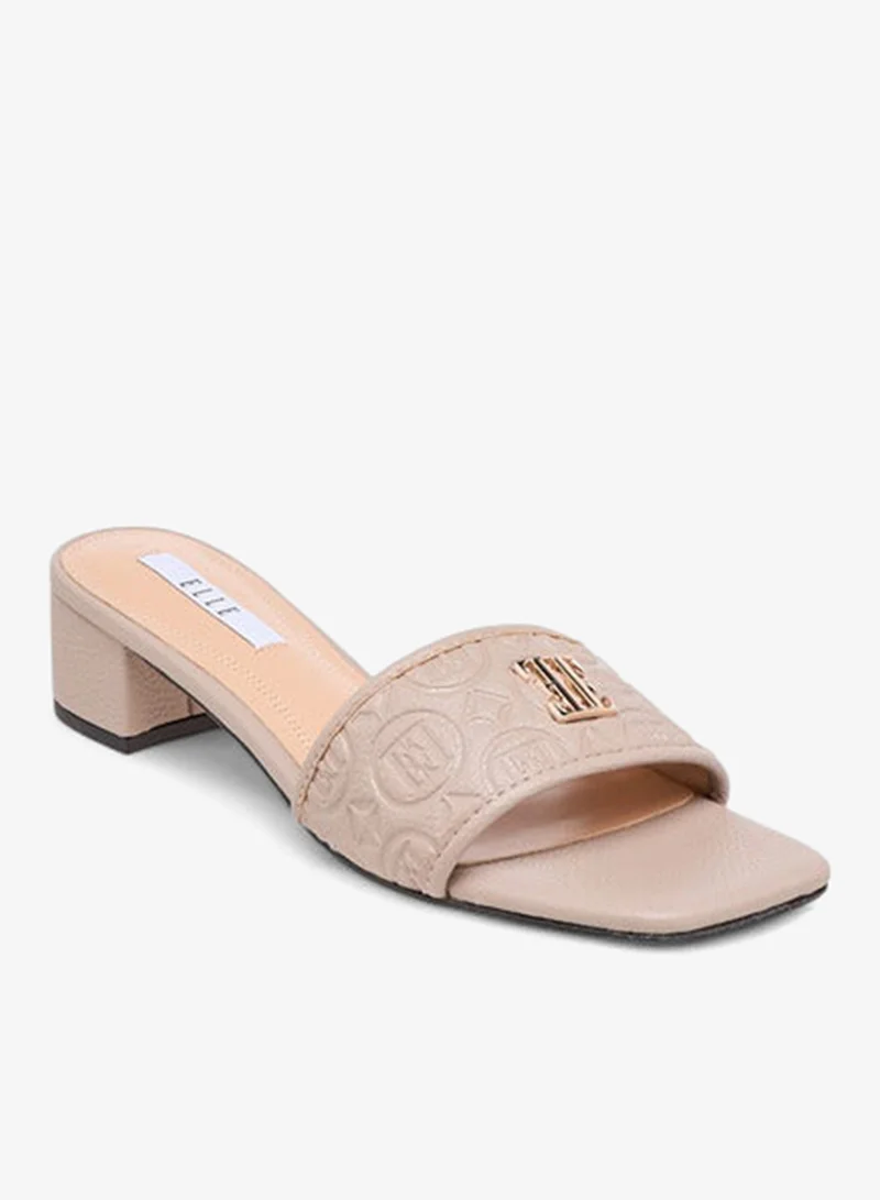 ELLE Women's Monogram Embossed Slip-On Sandals with Block Heels