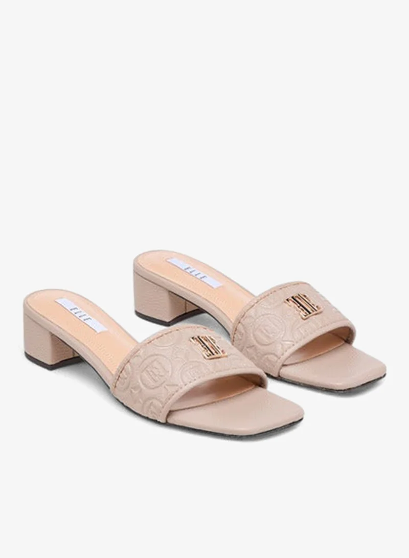 ELLE Women's Monogram Embossed Slip-On Sandals with Block Heels