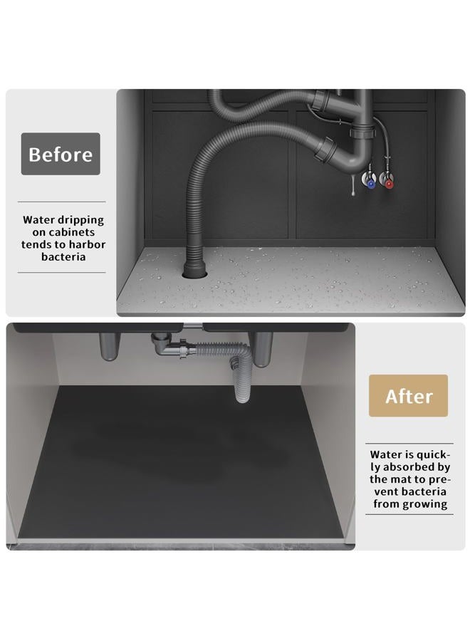 BANEBOR Under Sink Mats-20" x 16" (Cut-to-Fit) Absorbent Shelf Liner for Kitchen&Bathroom Cabinets | Non-Slip, Quick-Dry Cabinet Liner for Under Sink, Vanity & Utility Storage (Grey,20''x16'') - Image 2