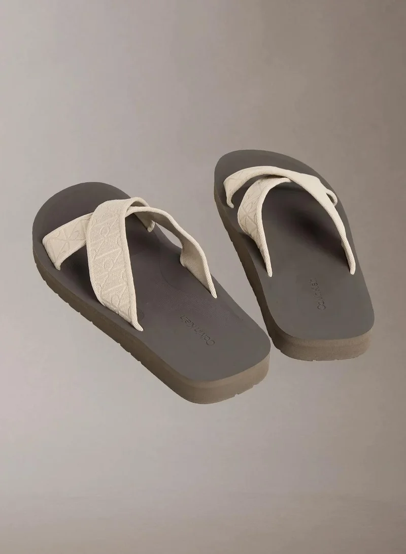 Calvin Klein Oatmeal/Turkish Coffee Leonidas - Logo Webbing Sandals for Men | Best Price UAE