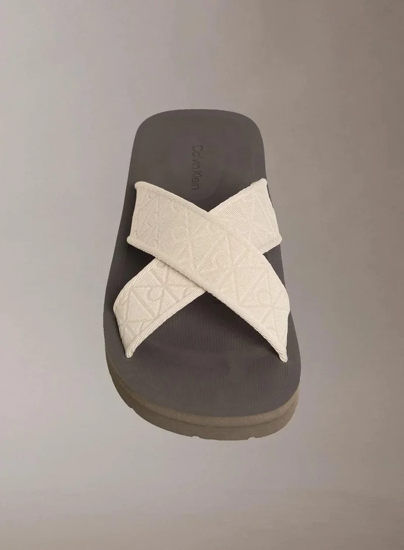 Calvin Klein Oatmeal/Turkish Coffee Leonidas - Logo Webbing Sandals for Men | Best Price UAE