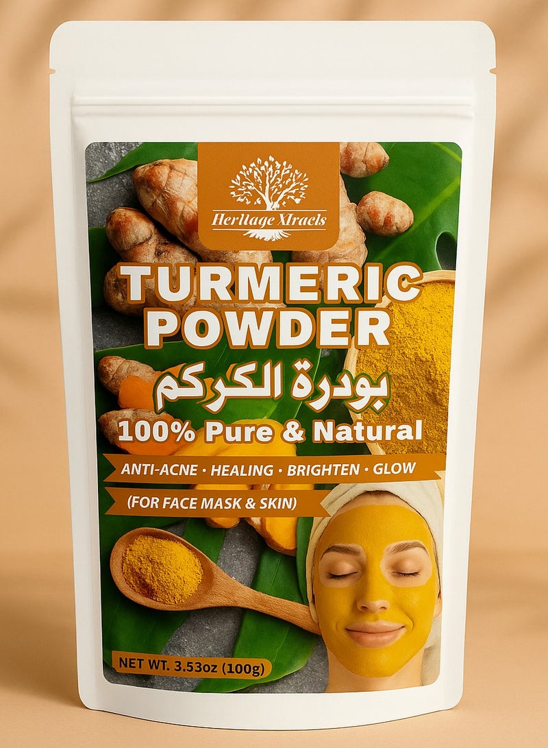 Heritage Xtracts Turmeric Powder 100g – 100% Pure & Natural – For Face Mask, Skin Brightening, Anti-Acne & Glow 