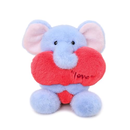 Ditucu Love Elephant Plush with Holding Red Heart 98 inch Cute Stuffed Animal Soft Plushies Toys Romantic Sweet Gifts for Kids Girlfriend Blue - Image 1