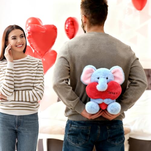 Ditucu Love Elephant Plush with Holding Red Heart 98 inch Cute Stuffed Animal Soft Plushies Toys Romantic Sweet Gifts for Kids Girlfriend Blue - Image 5