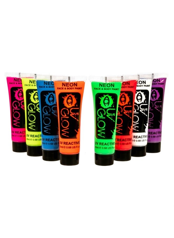 UV Glow Blacklight Face and Body Paint 0.68oz - Set of 8 Tubes - Neon Fluorescent - Image 2