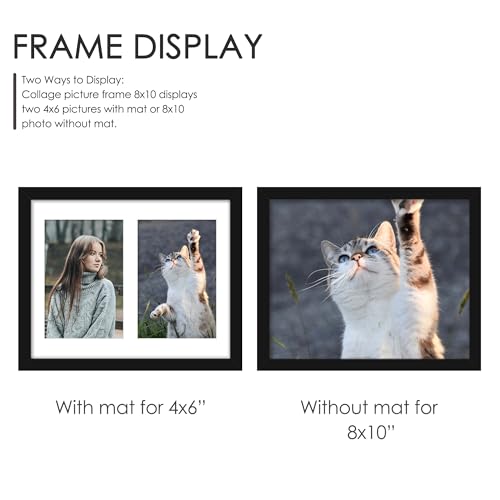 DUENPY 8x10 Double Picture Frame White Mat For Displaying Two 4x6 Pictures, Photo Frame for Wall Mounting or Tabletop, Black. - Image 4