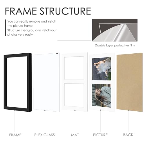 DUENPY 8x10 Double Picture Frame White Mat For Displaying Two 4x6 Pictures, Photo Frame for Wall Mounting or Tabletop, Black. - Image 3