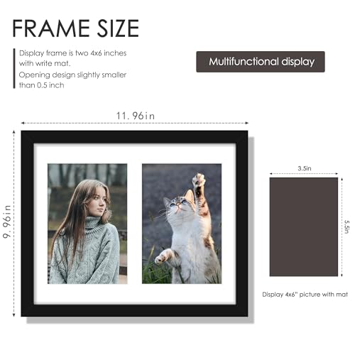 DUENPY 8x10 Double Picture Frame White Mat For Displaying Two 4x6 Pictures, Photo Frame for Wall Mounting or Tabletop, Black. - Image 2