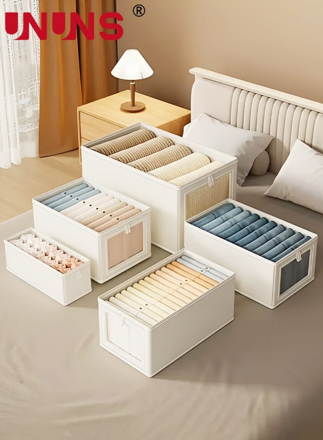 UNUNS 5 Pack Wardrobe Clothes Organizer,Muti-Size Small, Medium,Large,Extra Large,Super Large Closet Fabric Storage Bins Storage Bins and Support Boards,Beige - Image 1