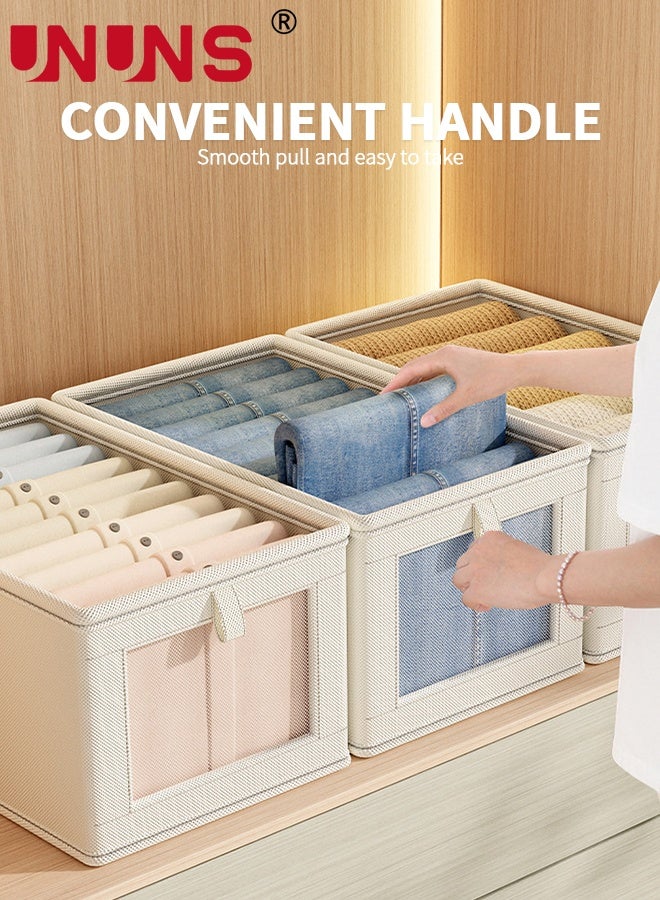 UNUNS 5 Pack Wardrobe Clothes Organizer,Muti-Size Small, Medium,Large,Extra Large,Super Large Closet Fabric Storage Bins Storage Bins and Support Boards,Beige - Image 3