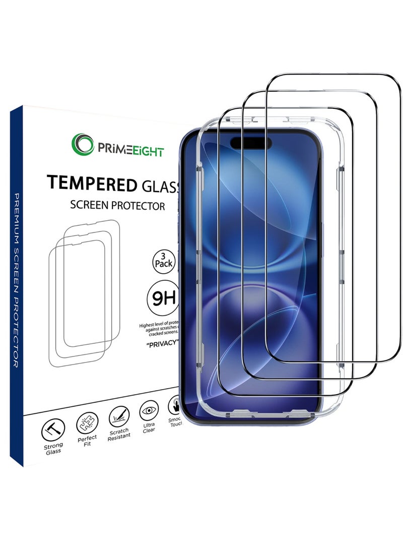 PRIMEEIGHT [3PCS] iPhone 16 Plus Screen Protector 6.7 Inch Display Ultra Thin 9H Hardness Tempered Glass iPhone 16 Plus Easy to Install HD Screen - Image 1