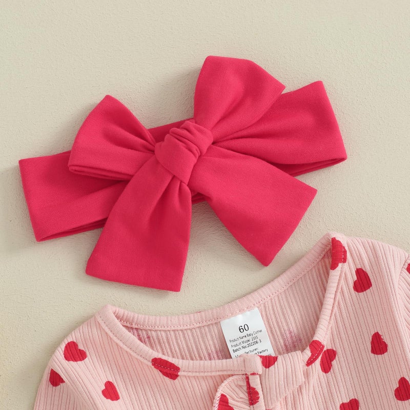 YINGISFITM Baby Girl Valentines Day Outfit Love Ruffle Waffle Footie Romper Jumpsuit My First Valentines Day Onesie Clothes (Pink ruffle onesie, Newborn) - Image 5