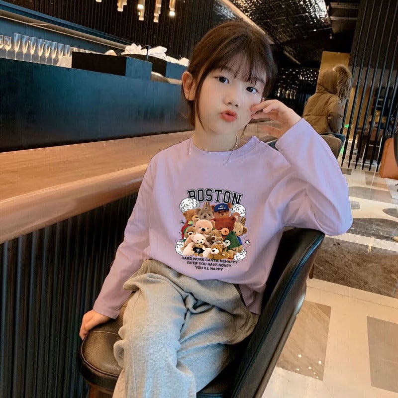 H2525# Cotton New Girls Foreign Style T-Shirt Children'S Long Sleeve Bottoming Shirt Long Coat - Image 5