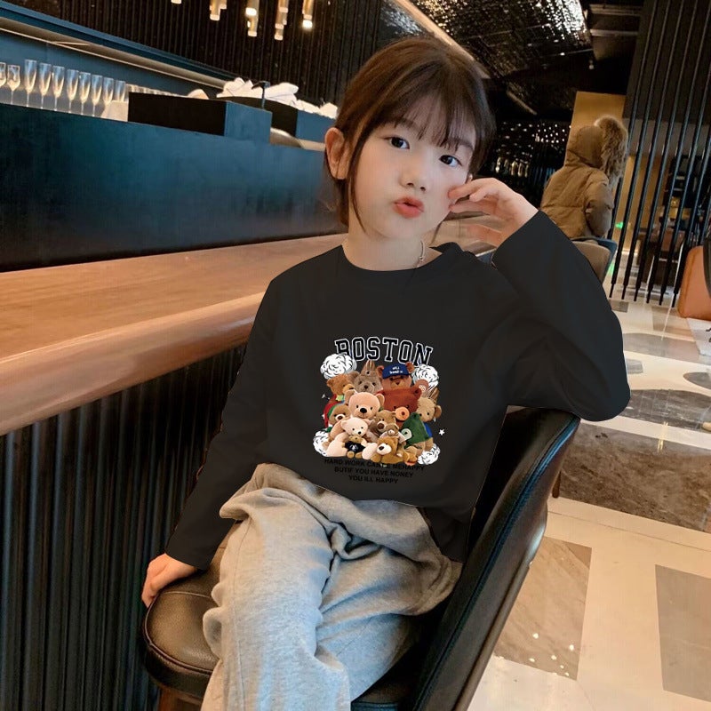 H2525# Cotton New Girls Foreign Style T-Shirt Children'S Long Sleeve Bottoming Shirt Long Coat - Image 2