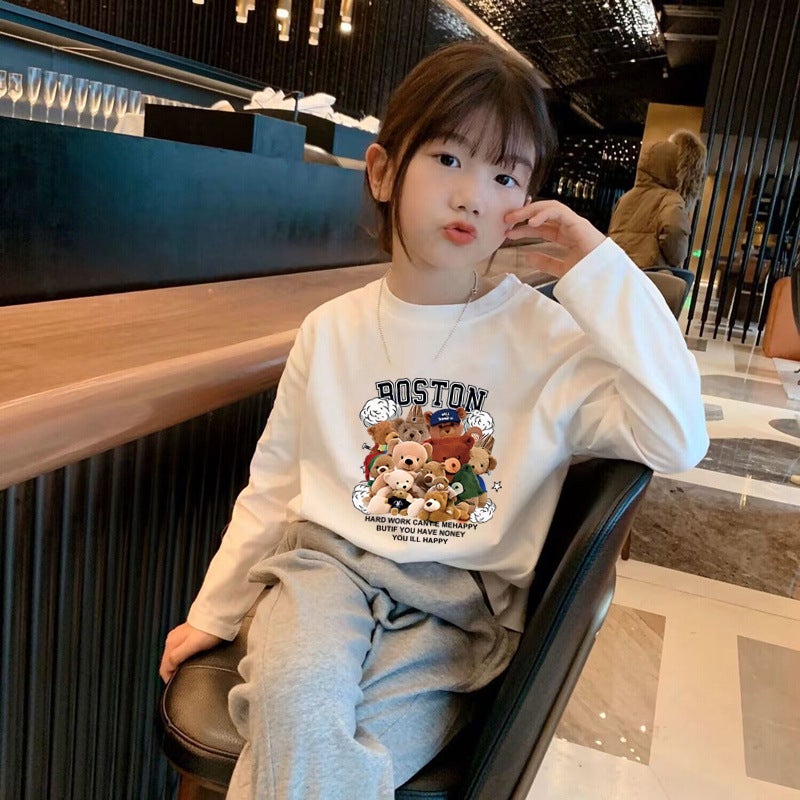 H2525# Cotton New Girls Foreign Style T-Shirt Children'S Long Sleeve Bottoming Shirt Long Coat - Image 3