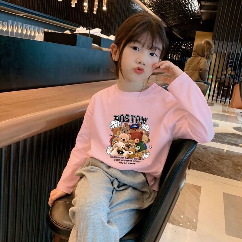 H2525# Cotton New Girls Foreign Style T-Shirt Children'S Long Sleeve Bottoming Shirt Long Coat - Image 4