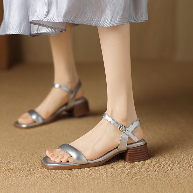 2024 Low Heel College Style 33-43 Size Square Head Breathable Open Toe Women'S Sandals - Image 3