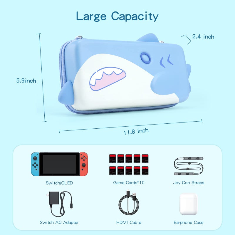 Geekshare Shark Carry Case Compatible with Switch/Switch OLED - Portable Hardshell Slim Travel Carrying Case fit Switch Console & Game Accessories -- Shark - Image 4
