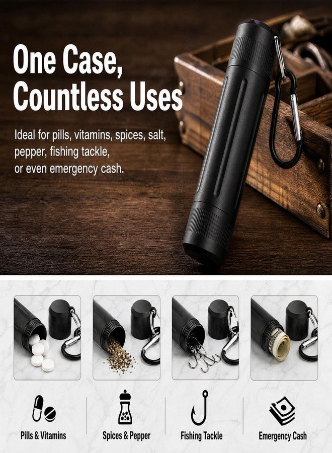 Nagpew Waterproof Pill Container, Airtight Metal Tube Storage with Dual-Opening Lids, Hooks, Aluminium Smell Proof Keychain Spice Bottle Portable Case for Camp, Travel, Outdoor - Image 4