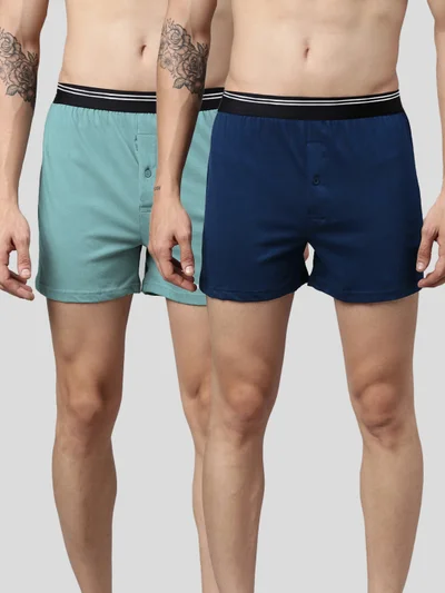 جوفن Men Solid Pure Cotton Boxers Pack Of 2