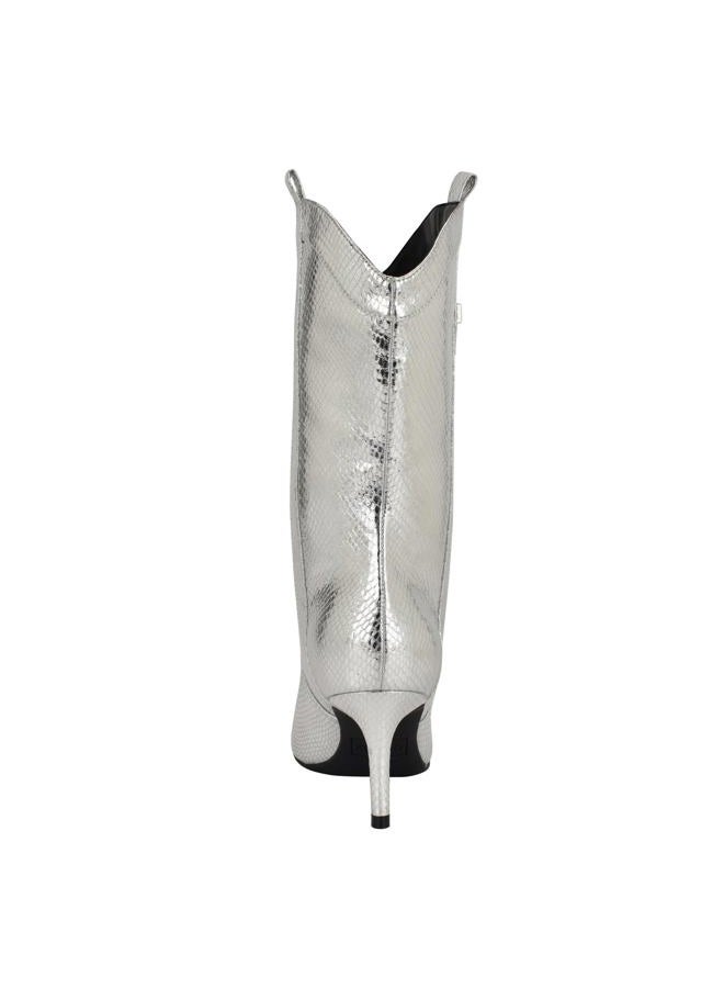 Guess Women's WURLIE Mid Calf Boot, Silver Snake 040, 9 - Image 3