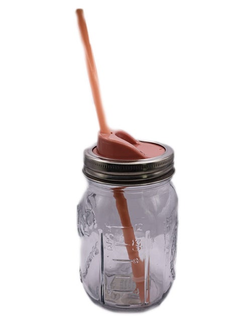 Jar Sipper with Brown Lid and Reusable Straw