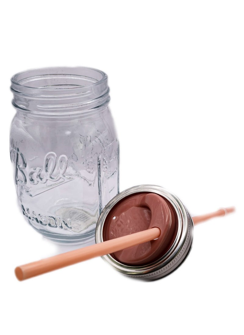 Jar Sipper with Brown Lid and Reusable Straw
