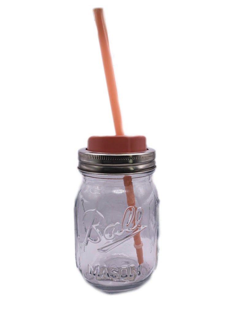 Jar Sipper with Brown Lid and Reusable Straw