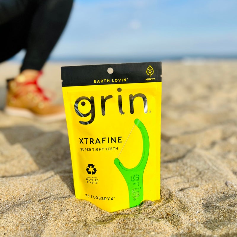 GRIN XtraFine Flosspyx, Floss Picks, 75 Count, Dental Flossers, Minty Flavor, Recycled Plastic, for Super Tight Teeth, Longer Floss Head, Slide Between Teeth, Includes Safe Soft Fold-Back Tooth Pick - Image 4