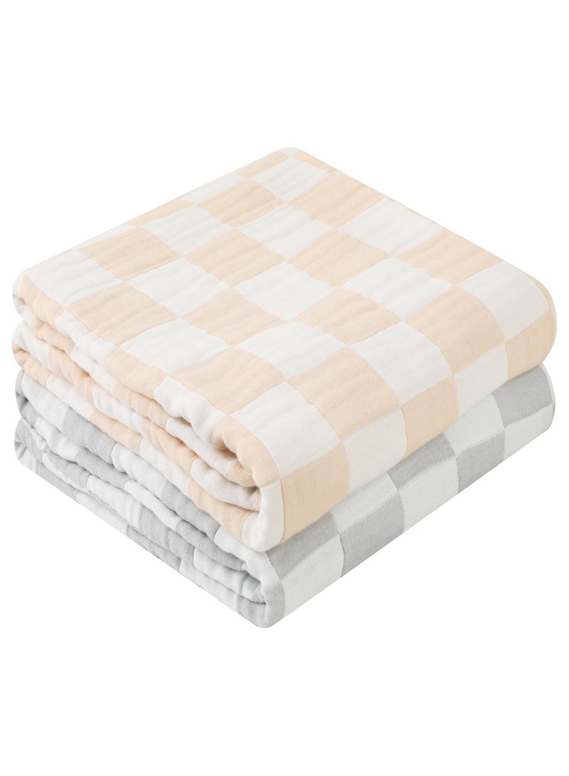 iMissiu Ultra Soft Muslin Baby Blanket, Made of Viscose from Bamboo and Muslin from Cotton, A Versatile 6-Layer Swaddle and Bed Blanket for Babies, Toddlers (2Pack) - Image 1