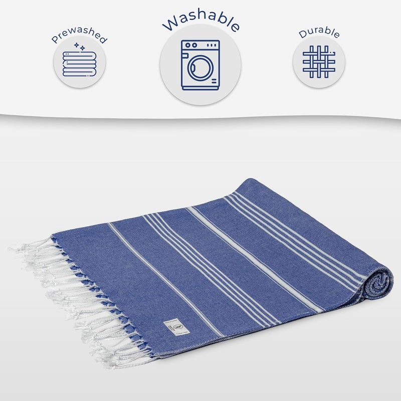 Ossano Turkish Beach Towel Compact & Luxury Extra Large (39" x 71") - Quick Dry, Versatile and Functional as Yoga Mat, Airplane and Travel Blanket, Bath and Body Towels - Sax Blue - Image 5
