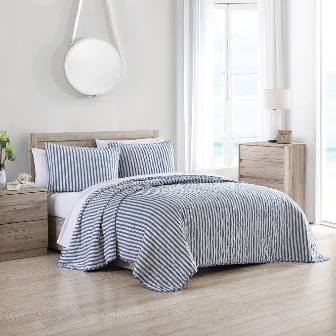 TWIN QUILT SET REVERSIBLE COTTON BEDDING WITH MATCHING SHAM IDEAL BEDDING SET WILLOW WAY INDIGO TWIN