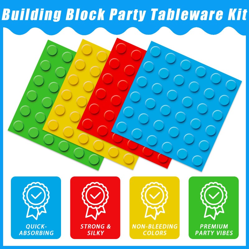 Kepeel 96 Pcs Building Block Party Supplies, Building Bricks Plates and Napkins Set Building Block Themed Dinnerware for Birthday Party Decorations, Serves 24 - Image 4