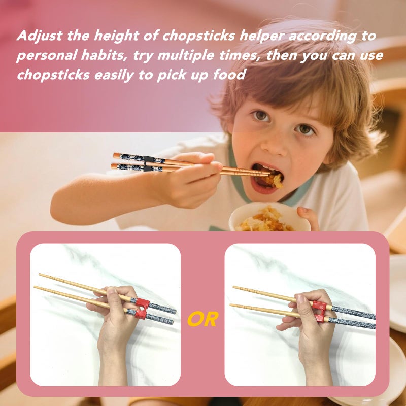 EAEDMY 7 Pairs Training Kid Adult Chopsticks and Trainers for Beginners, Japanese Wooden Beginners Training Chopsticks Helpers Set, Reusable, Dishwasher Safe, L8.86Inch (1.Japanese pattern A) - Image 4