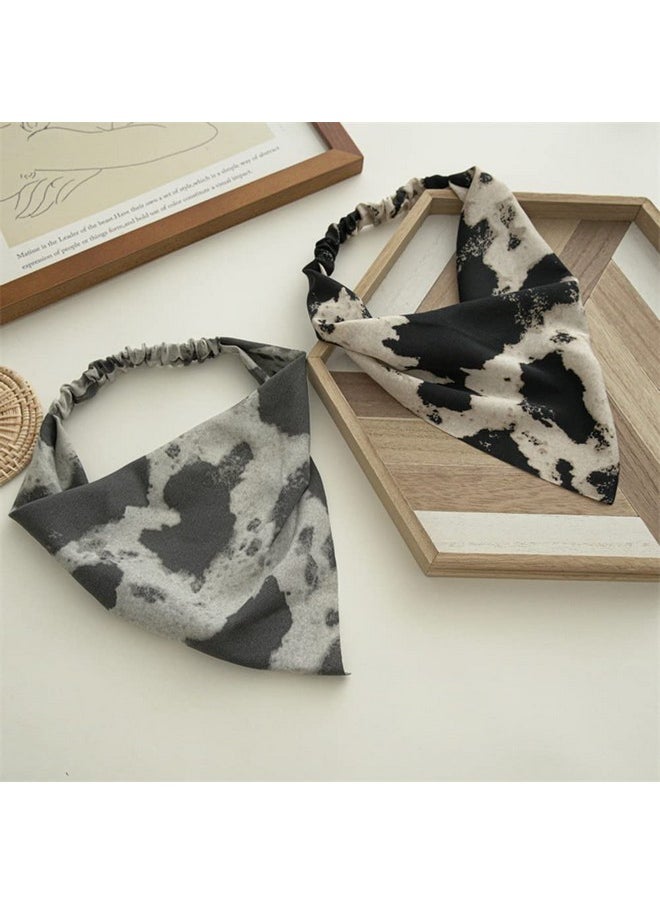 DINPREY - Hair Scarf Headband For Women Elastic Hair Kerchief Boho Large Triangle Bandana Head Scarf Tie Dye Headbands Scarves For Girls (4 Pcs Brown Tie Dye) - Image 1