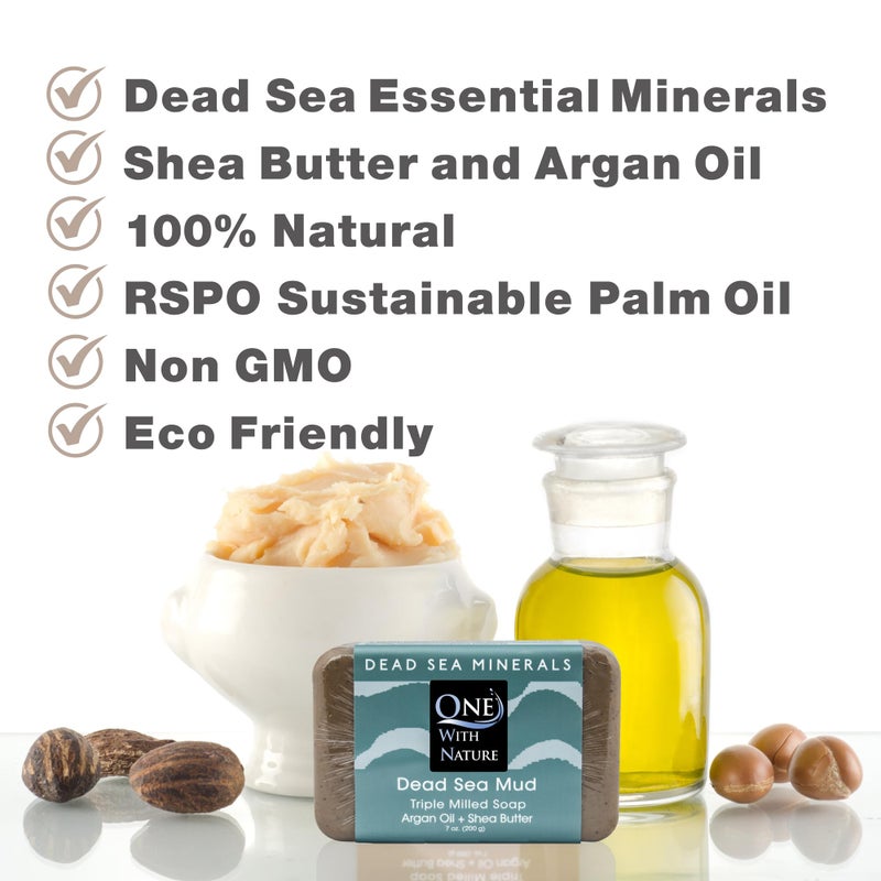 One With Nature Dead Sea Mineral Mud Soap Bar, 7 oz, Fragrance Free, Shea Butter, Argan Oil, Magnesium, Sulfur, 21 Minerals, Soothes Skin, Exfoliates - Image 3