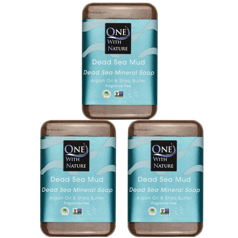 One With Nature Dead Sea Mineral Mud Soap Bar, 7 oz, Fragrance Free, Shea Butter, Argan Oil, Magnesium, Sulfur, 21 Minerals, Soothes Skin, Exfoliates - Image 1