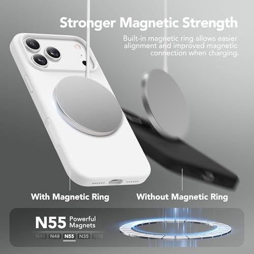 GONEZ Magnetic for iPhone 17 Pro Max Case, Compatible with MagSafe, [Screen Protector + Camera Lens Protector], Liquid Silicone Anti-Scratch Shockproof Protective Phone Case 6.9 inch, White - Image 3