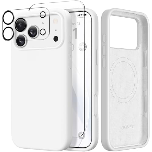 GONEZ Magnetic for iPhone 17 Pro Max Case, Compatible with MagSafe, [Screen Protector + Camera Lens Protector], Liquid Silicone Anti-Scratch Shockproof Protective Phone Case 6.9 inch, White - Image 1