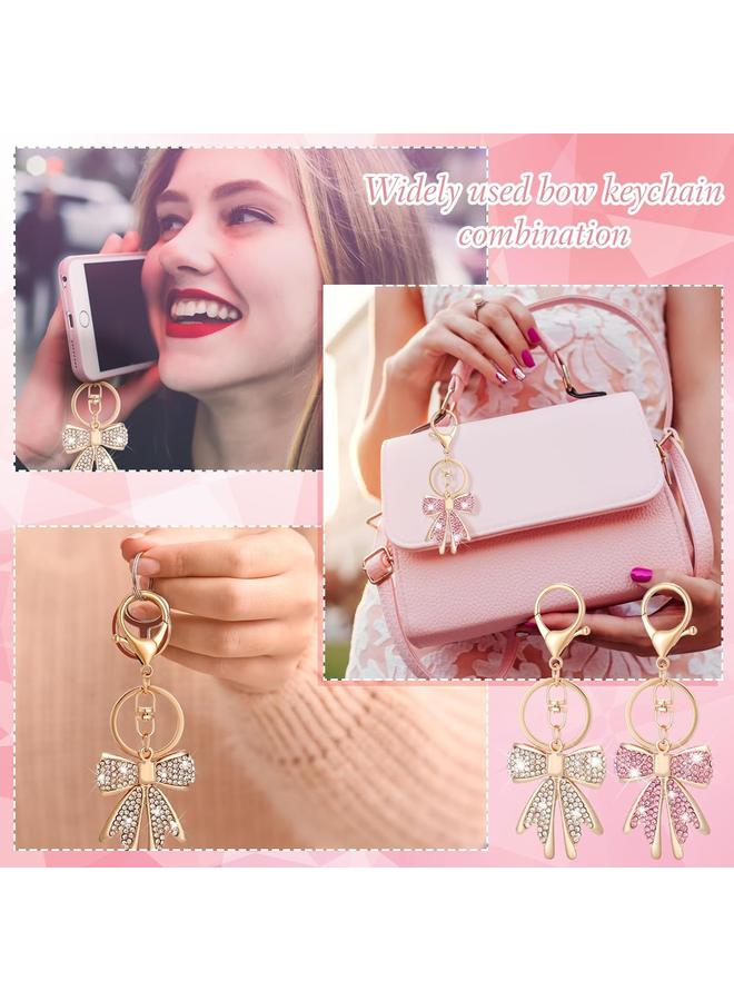 الأزرق جي دبليو 2 قطعة من الذهب الوردي القوس سلسلة المفاتيح للنساء حجر الراين القوس مفتاح سلسلة سباركلي كوكيت القوس حقيبة سحر لطيف القوس محفظة سحر اكسسوارات للسحر الرئيسية محفظة حقيبة يد حقيبة ظهر، هدايا عيد الميلاد القوس للنساء - Image 5