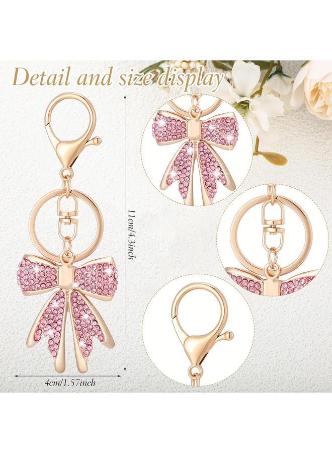 الأزرق جي دبليو 2 قطعة من الذهب الوردي القوس سلسلة المفاتيح للنساء حجر الراين القوس مفتاح سلسلة سباركلي كوكيت القوس حقيبة سحر لطيف القوس محفظة سحر اكسسوارات للسحر الرئيسية محفظة حقيبة يد حقيبة ظهر، هدايا عيد الميلاد القوس للنساء - Image 2